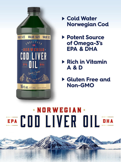 Carlyle Norwegian Cod Liver Oil - 16oz x3 Pack | Unflavored Liquid | Non-GMO & Gluten Free