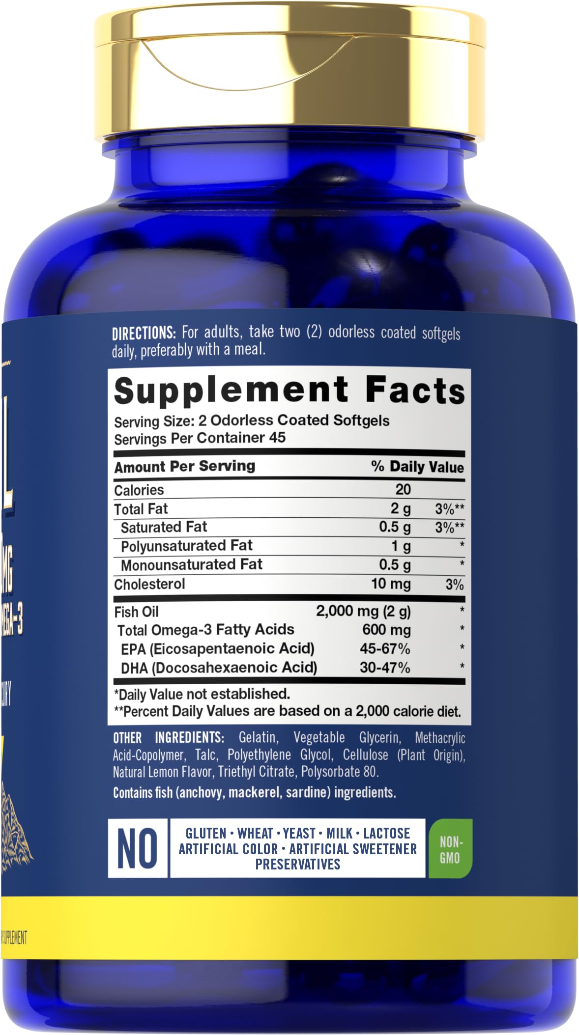 Carlyle Fish Oil 2000mg | Odorless Lemon Softgels | 90 Count | Gluten Free & Non-GMO