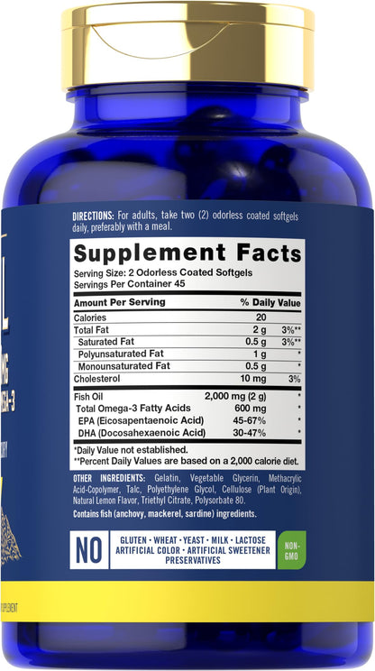 Carlyle Fish Oil 2000mg | Odorless Lemon Softgels | 90 Count | Gluten Free & Non-GMO