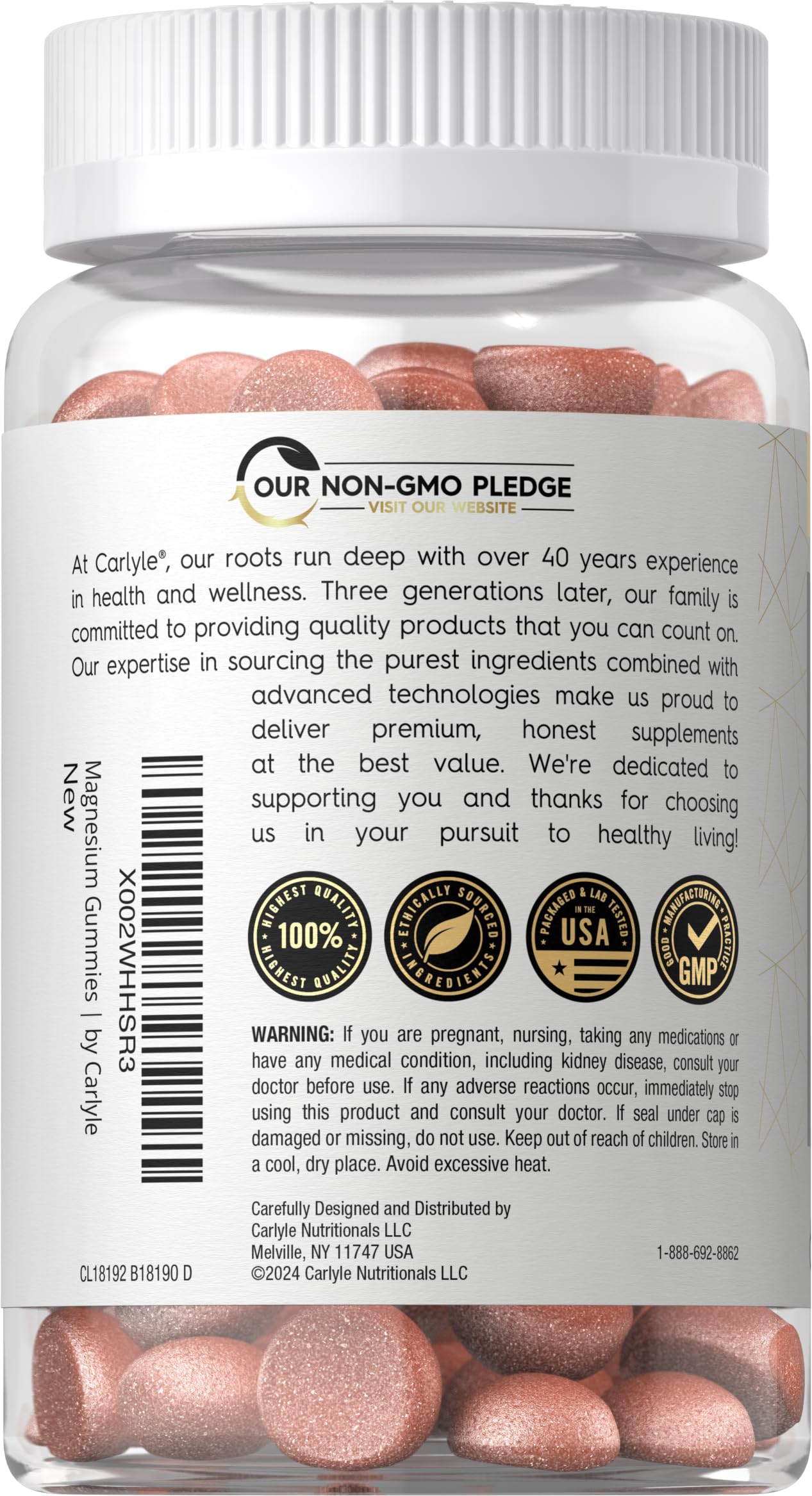 Carlyle Magnesium Citrate Gummies 960mg | Lemon Raspberry, 60 Count | Vegan, Non-GMO, Gluten Free