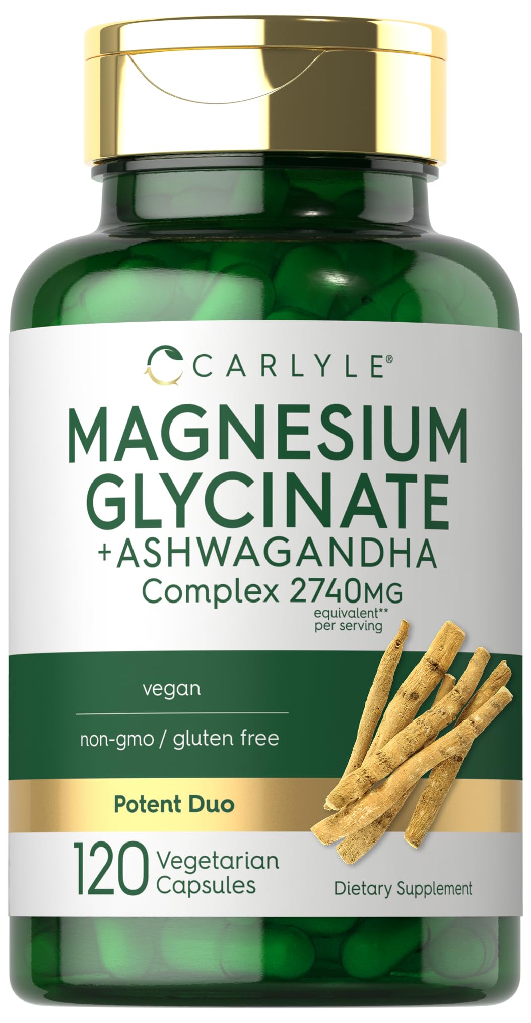 Carlyle Magnesium Glycinate with Ashwagandha | 2,740mg Complex | 120 Veg Capsules | Non-GMO & Gluten Free
