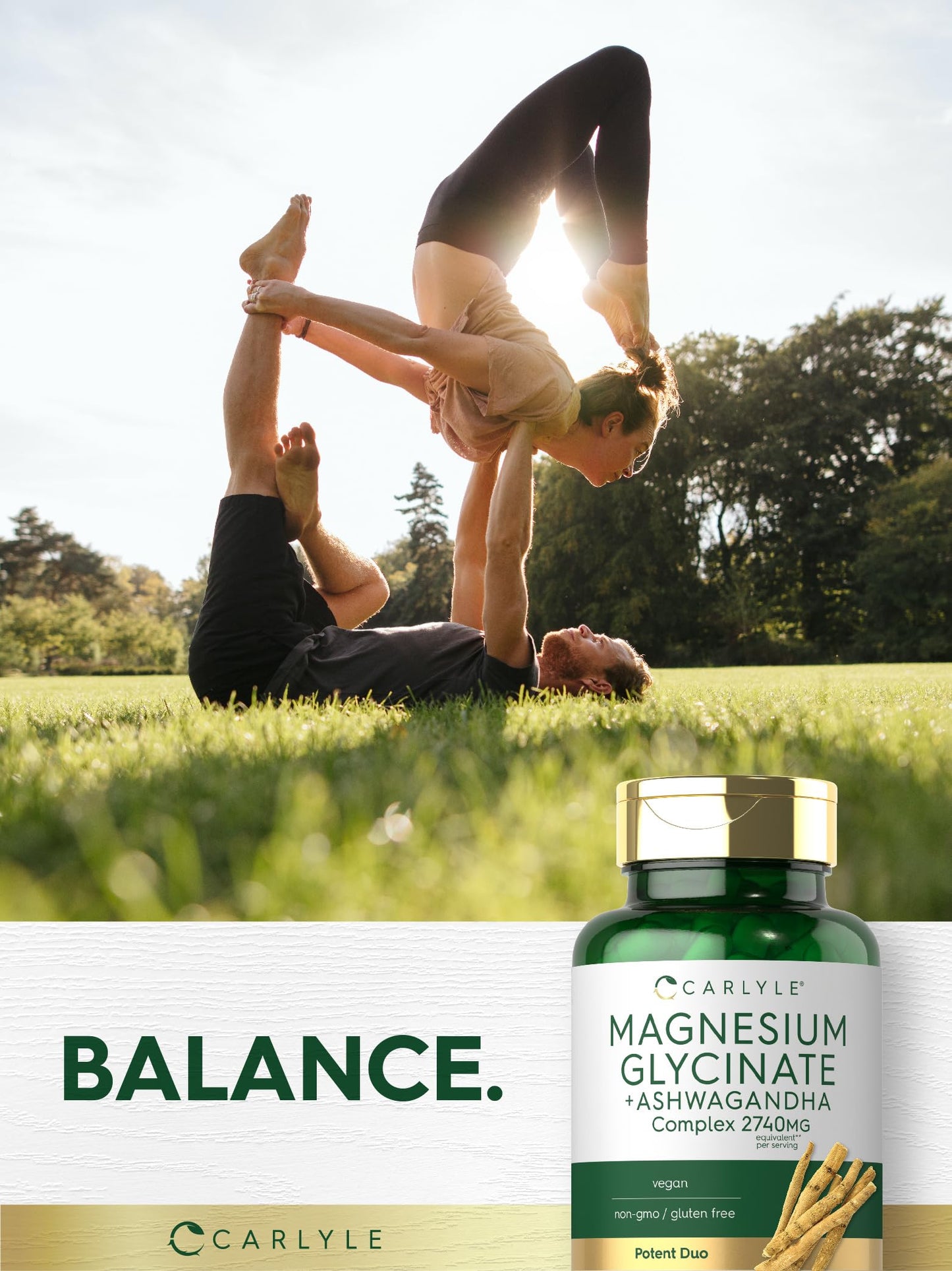 Carlyle Magnesium Glycinate with Ashwagandha | 2,740mg Complex | 120 Veg Capsules | Non-GMO & Gluten Free
