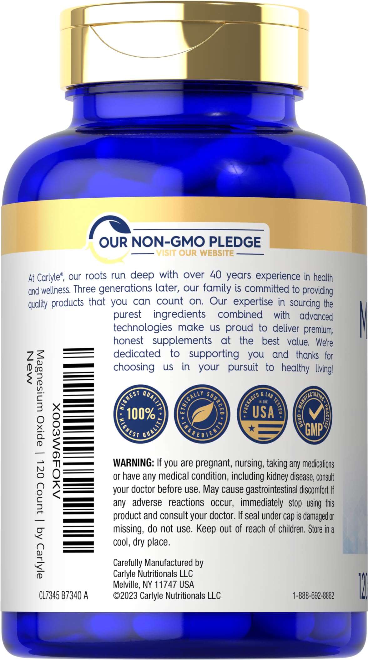 Carlyle Magnesium Oxide 500mg - 120 Capsules | Non-GMO & Gluten Free