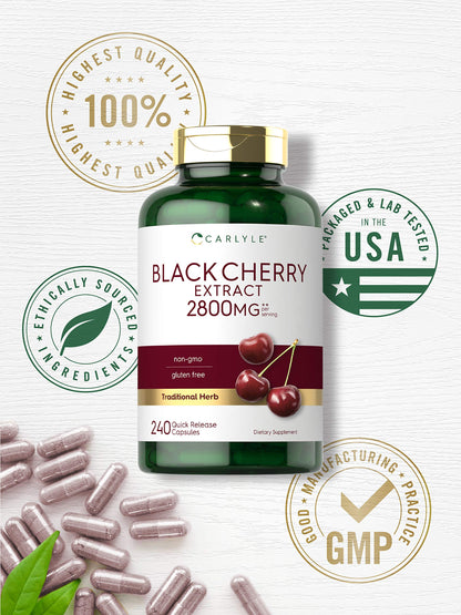 Carlyle Black Cherry Extract Concentrate 2800 mg | 240 Capsules | Non-GMO & Gluten Free Formula | Prunus Serotina Supplement