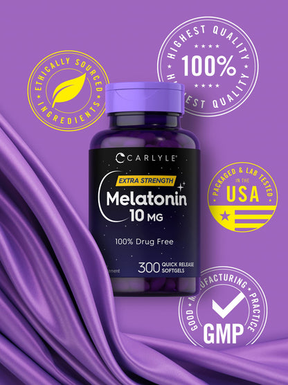 Carlyle Melatonin 10mg Softgels – 300 Count, Extra Strength for Adults | Non-GMO & Gluten Free