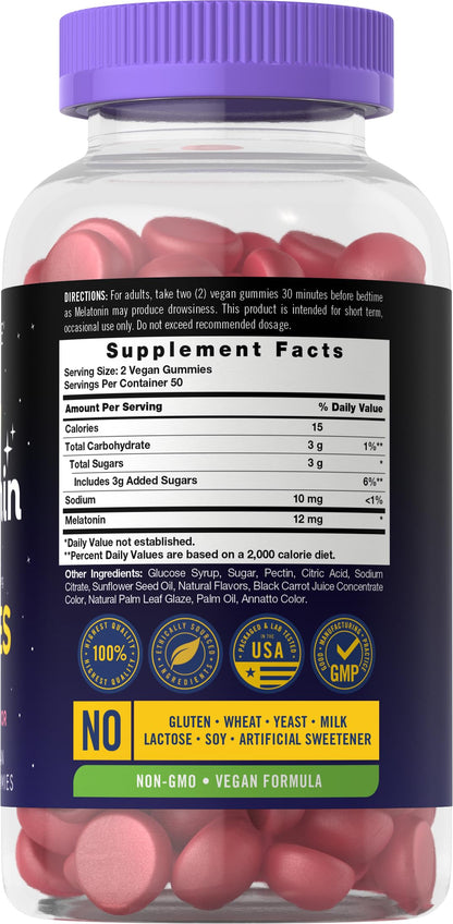 Carlyle Melatonin Gummies 12mg - Berry Flavor, 100 Count | Vegan, Non-GMO, Gluten Free