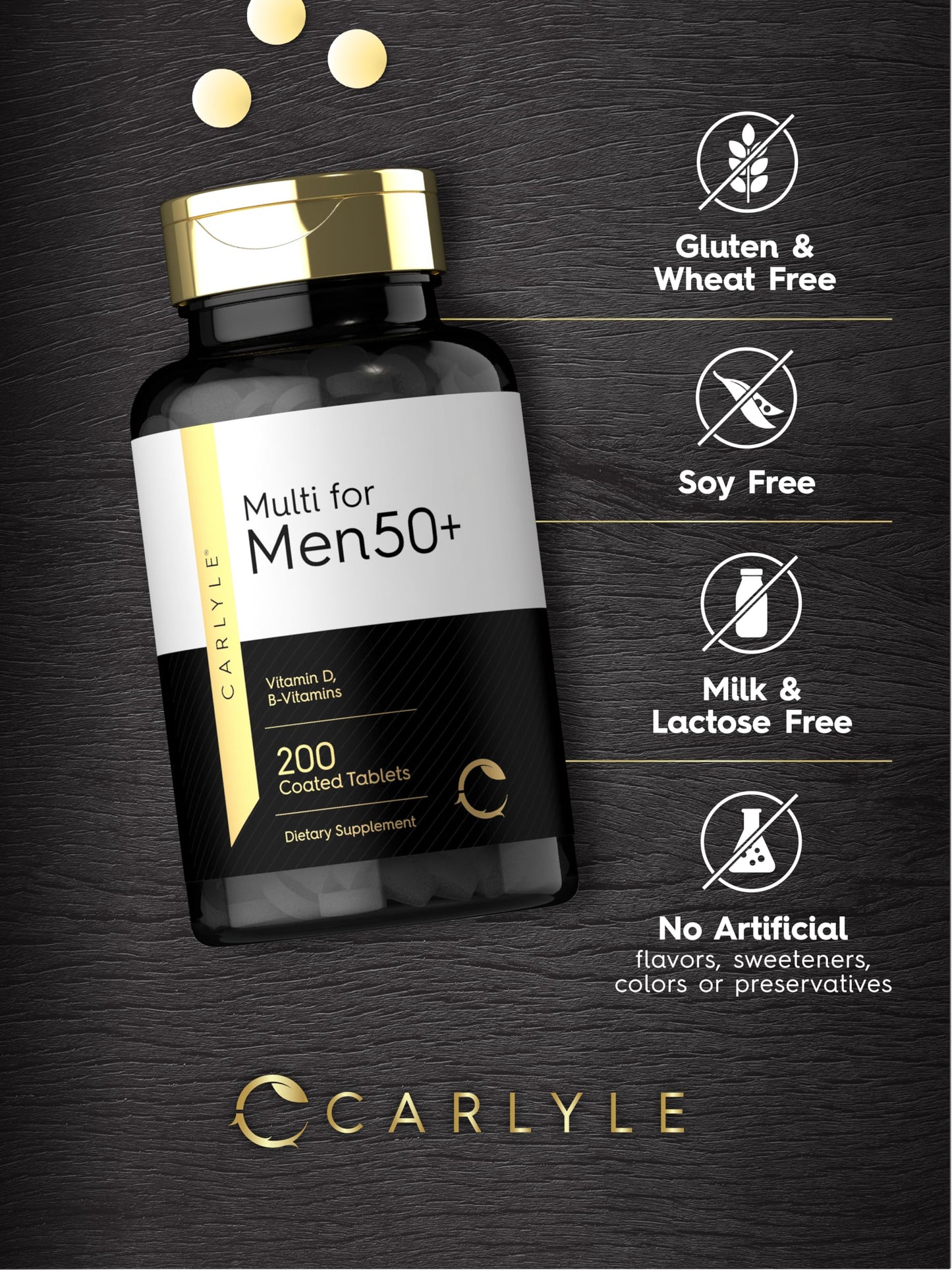 Carlyle Multivitamin for Men 50+ (200 Count) – B Vitamins, Vitamin D, Magnesium & Zinc | Non-GMO & Gluten Free