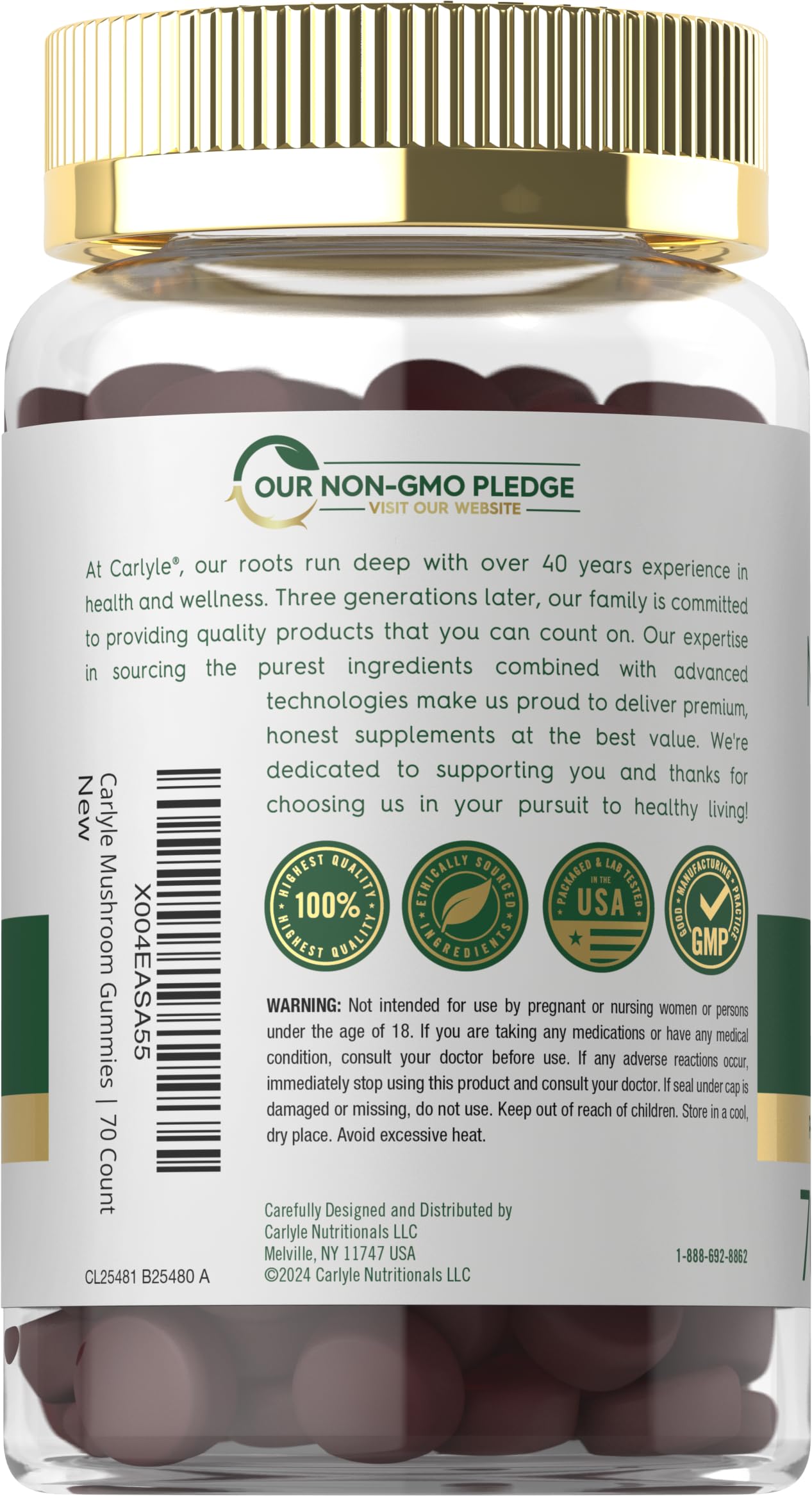 Carlyle Mushroom Supplement Gummies | 70 Vegan Gummies | 10-in-1 Blend | Non-GMO & Gluten Free