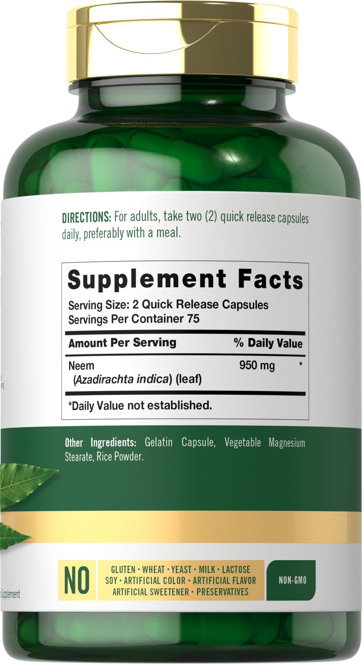 Carlyle Neem Leaf 950mg | 150 Capsules | Non-GMO & Gluten Free | Ayurvedic