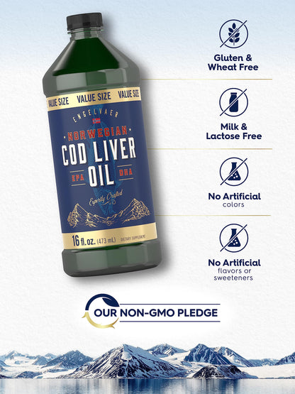 Carlyle Norwegian Cod Liver Oil - 16oz x3 Pack | Unflavored Liquid | Non-GMO & Gluten Free