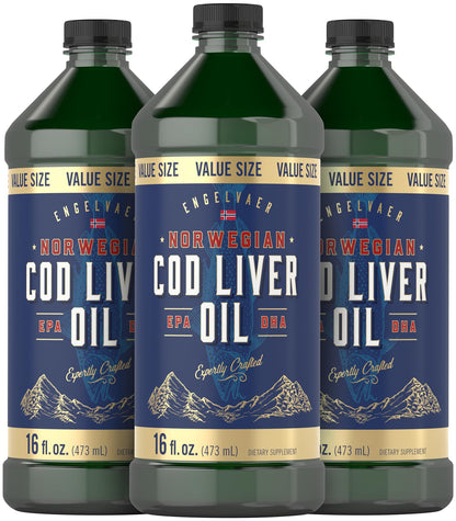 Carlyle Norwegian Cod Liver Oil - 16oz x3 Pack | Unflavored Liquid | Non-GMO & Gluten Free