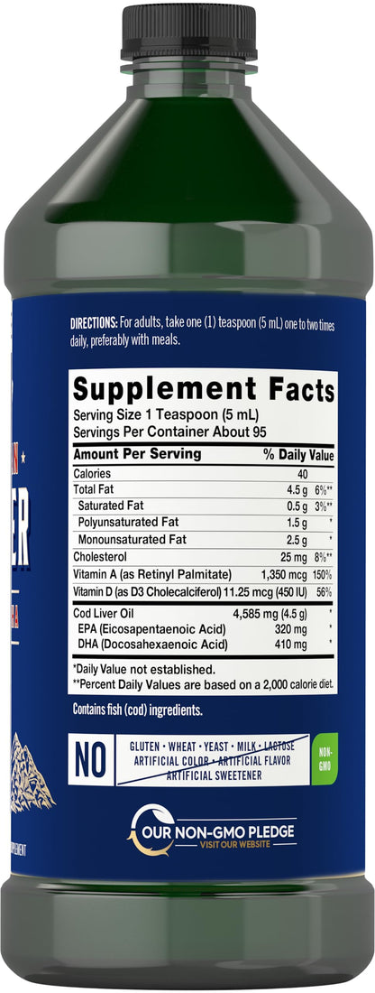 Carlyle Norwegian Cod Liver Oil - 16oz x3 Pack | Unflavored Liquid | Non-GMO & Gluten Free