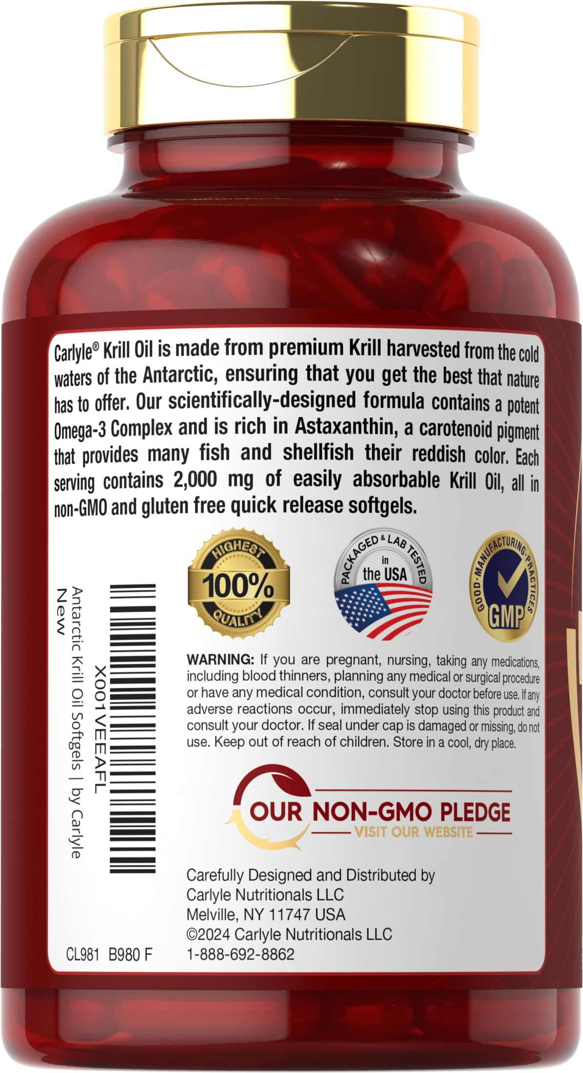 Carlyle Antarctic Krill Oil 2000 mg – 120 Softgels (Pack of 2) | Omega-3 EPA/DHA + Astaxanthin