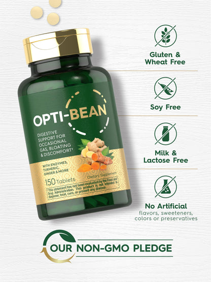 Carlyle Opti-Bean 150 Tablets – Digestive Support Enzyme Blend | Gas & Bloating | Vegetarian, Non-GMO & Gluten Free
