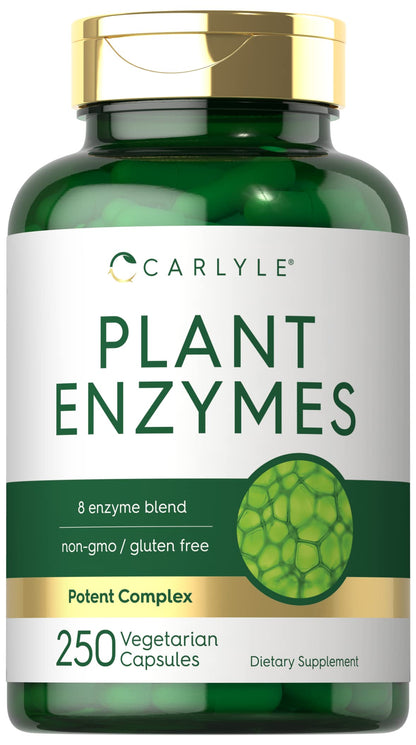 Carlyle Plant Enzymes with Protease, Papain, Lactase and Bromelain - 250 Capsules | Multi Enzyme Blend | Non-GMO & Gluten Free