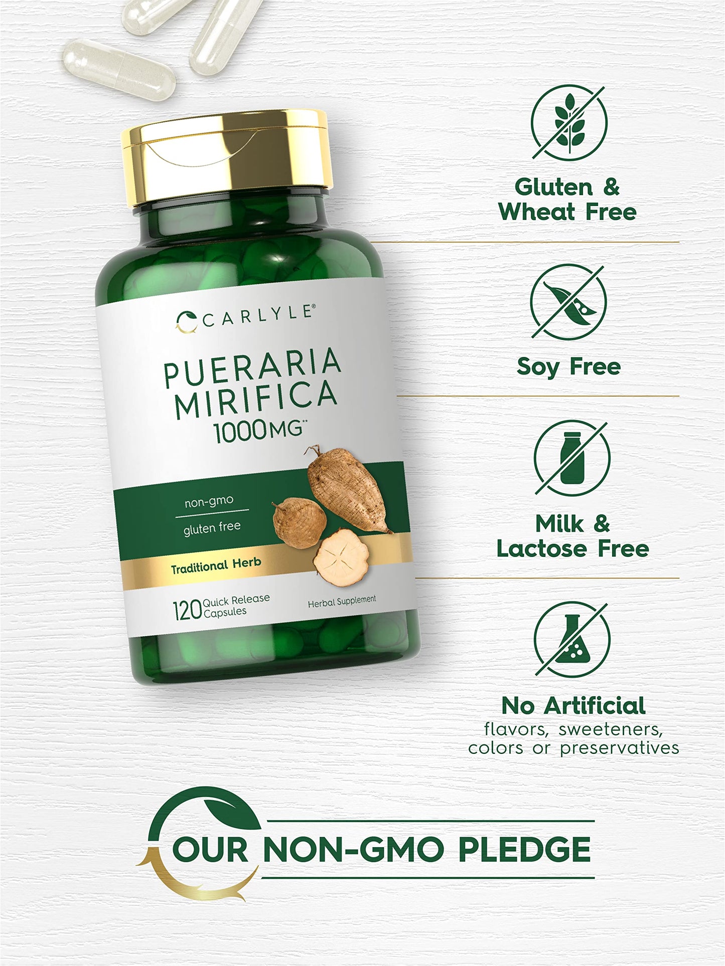 Carlyle Pueraria Mirifica Capsules | 1000mg | 120 Count | Root Extract | Non-GMO & Gluten Free Supplement