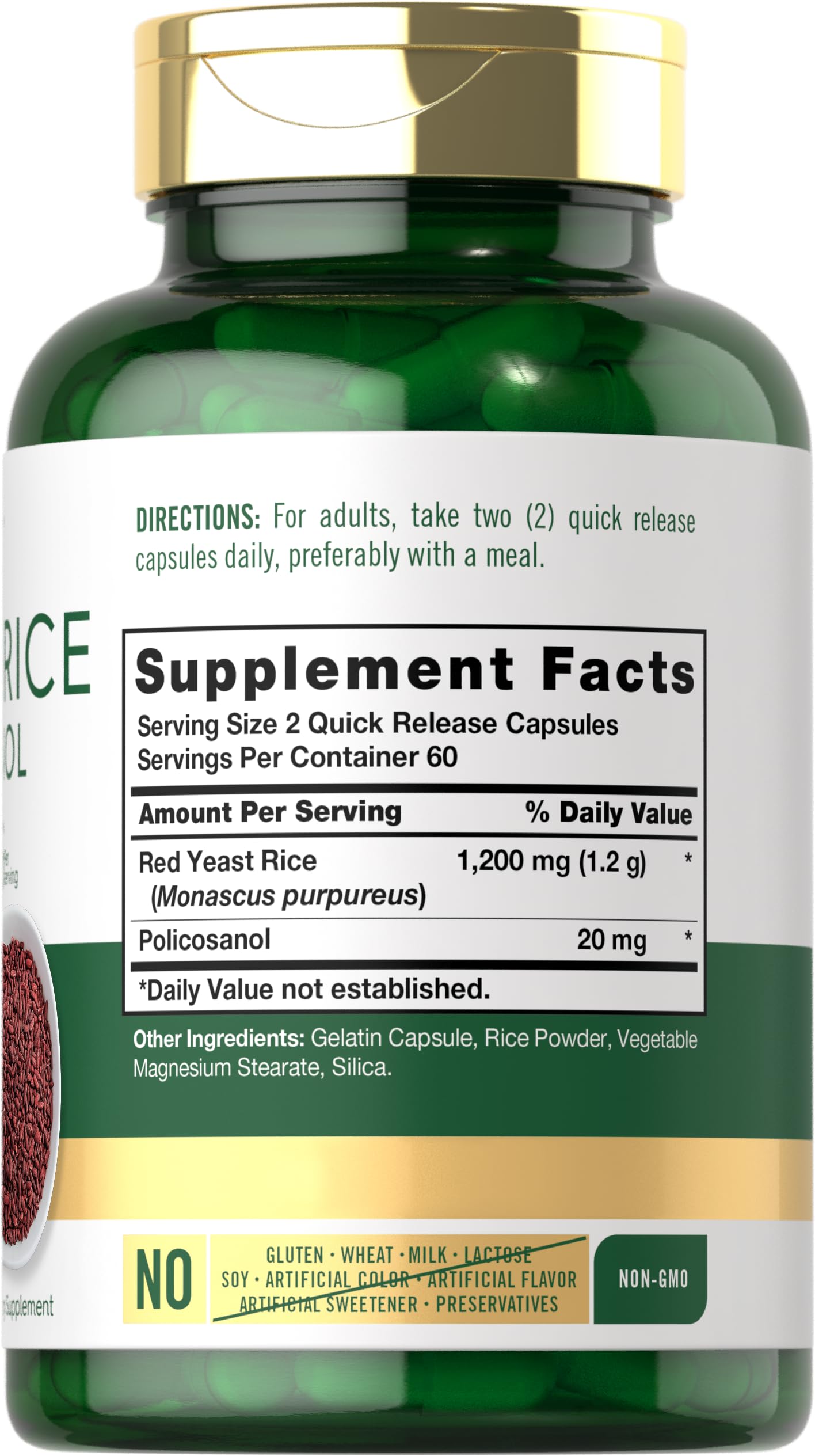 Carlyle Red Yeast Rice Complex 1220mg | 120 Caps | Policosanol | Non-GMO