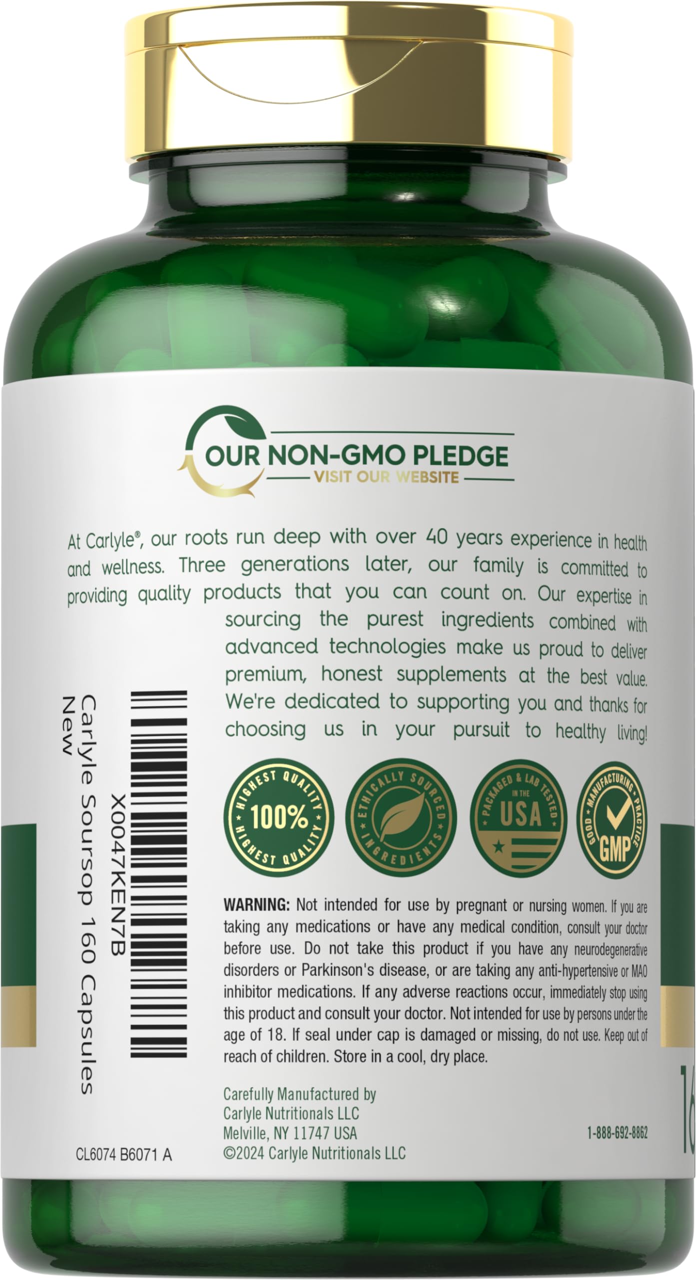 Carlyle Soursop Leaves - 2000mg | 160 Capsules | Traditional Herb | Non-GMO
