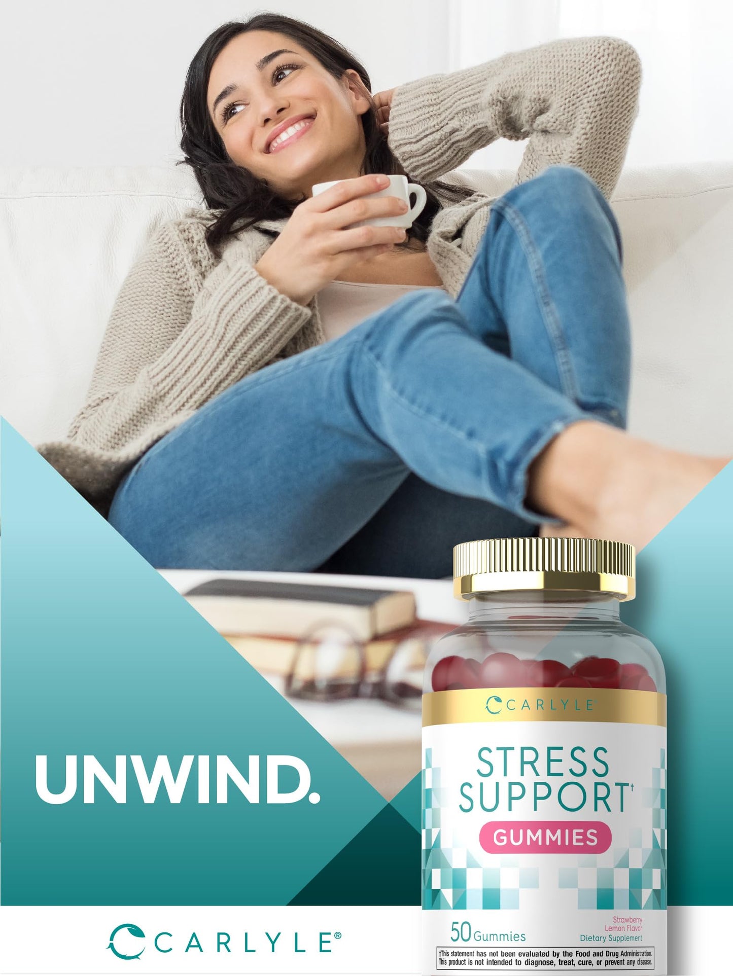 Carlyle Stress Support Gummies – 50 Count | GABA & L-Theanine | Strawberry Lemon | Non-GMO & Gluten Free