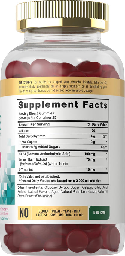 Carlyle Stress Support Gummies – 50 Count | GABA & L-Theanine | Strawberry Lemon | Non-GMO & Gluten Free
