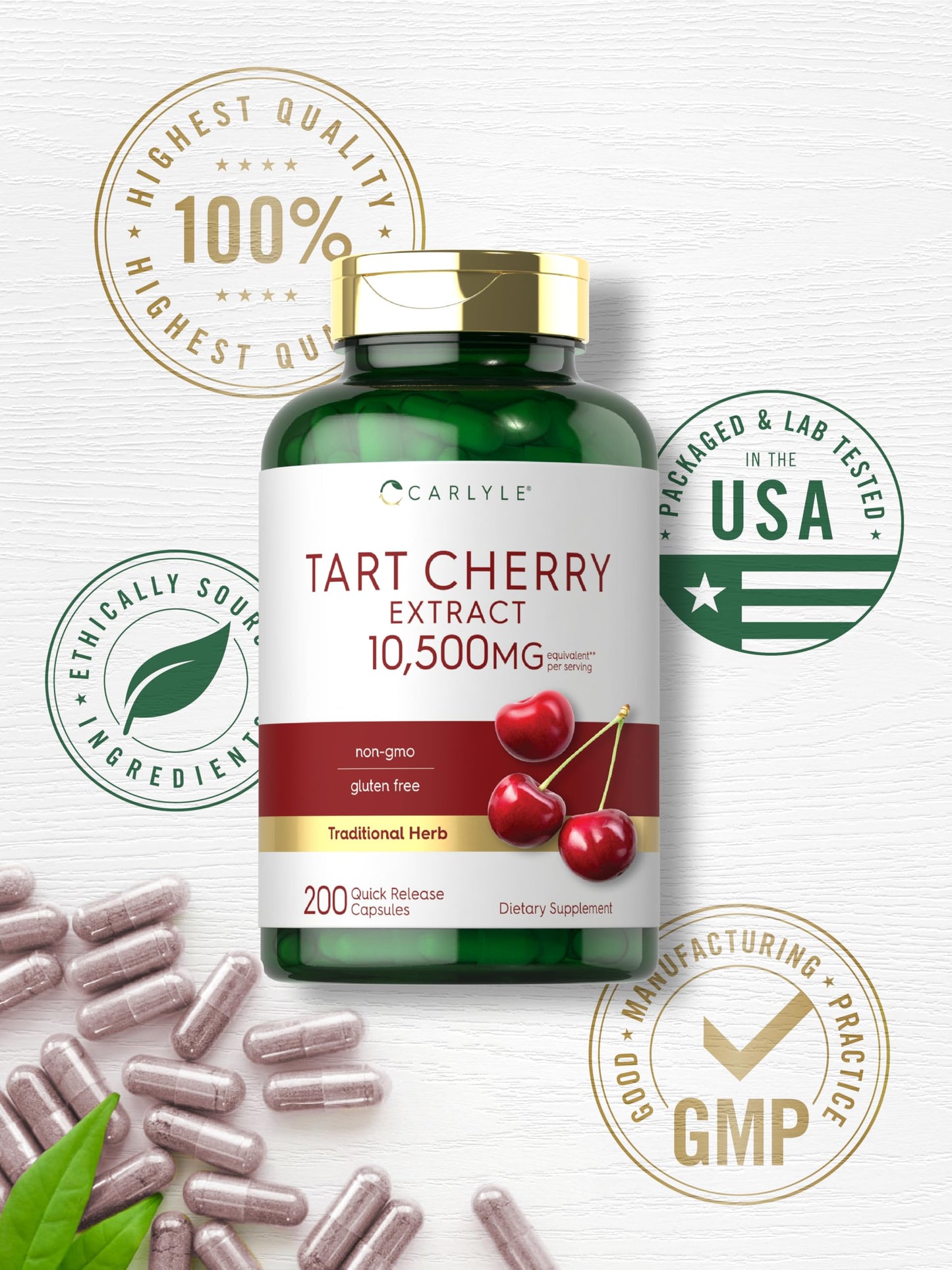 Carlyle Tart Cherry Capsules – 10,500mg, Pack of 2 | Non-GMO, Gluten Free | Tart Cherry Juice Extract