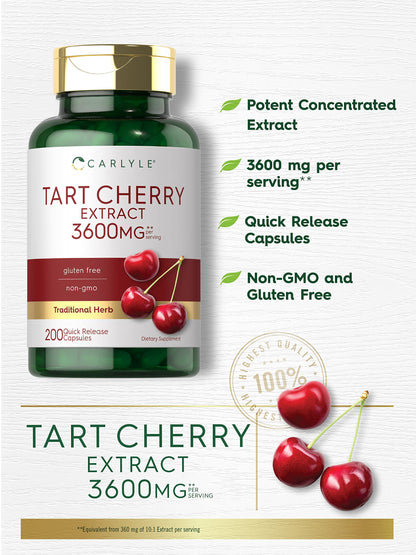 Carlyle Tart Cherry Extract Capsules | 200 Count | Non-GMO and Gluten Free Formula | Traditional Herb Supplement