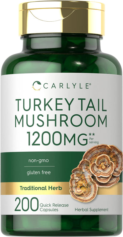 Carlyle Turkey Tail Mushroom Capsules - 1200mg, 200 Count | Non-GMO & Gluten Free