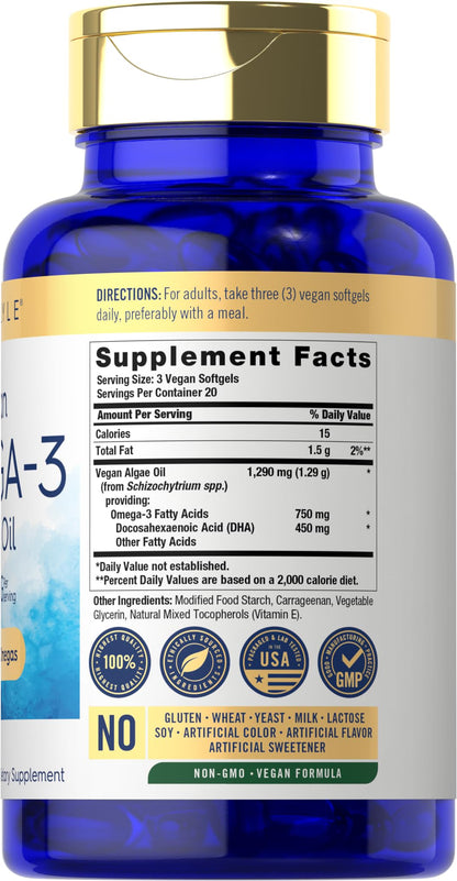 Carlyle Vegan Omega-3 Supplement – 1290 mg, 60 Softgels, Plant-Based from Algae Oil
