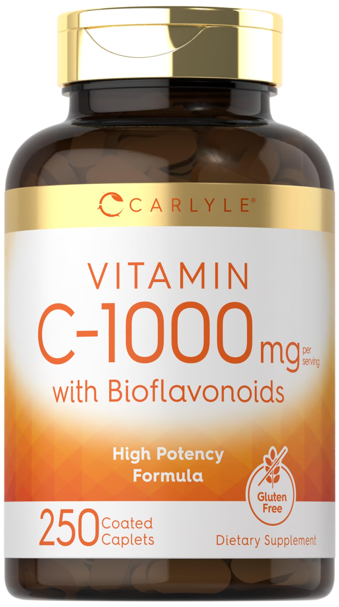 Carlyle Vitamin C 1000mg with Bioflavonoids | 250 Caplets | Vegetarian, Non-GMO, Gluten Free