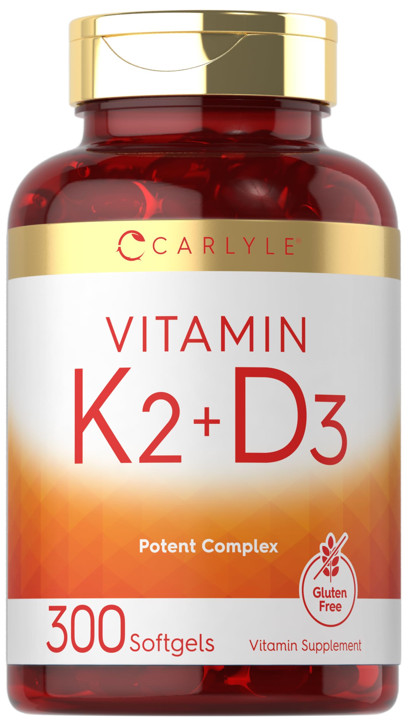 Carlyle Vitamin K2 D3 Supplement – 300 Softgels | 200 mcg K2 MK-7, 10,000 IU D3 | Non-GMO, Gluten Free