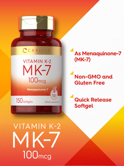 Carlyle Vitamin K2 MK7 100 mcg | 150 Softgels | Non-GMO, Gluten Free