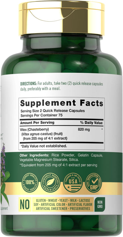 Carlyle Vitex Chasteberry 820mg – 150 Capsules | Non-GMO & Gluten Free
