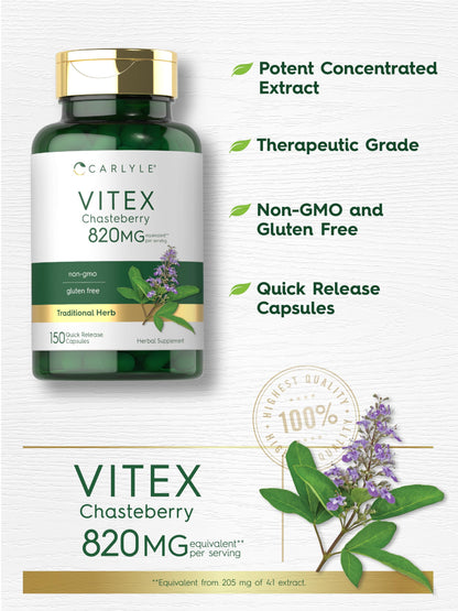 Carlyle Vitex Chasteberry 820mg – 150 Capsules | Non-GMO & Gluten Free
