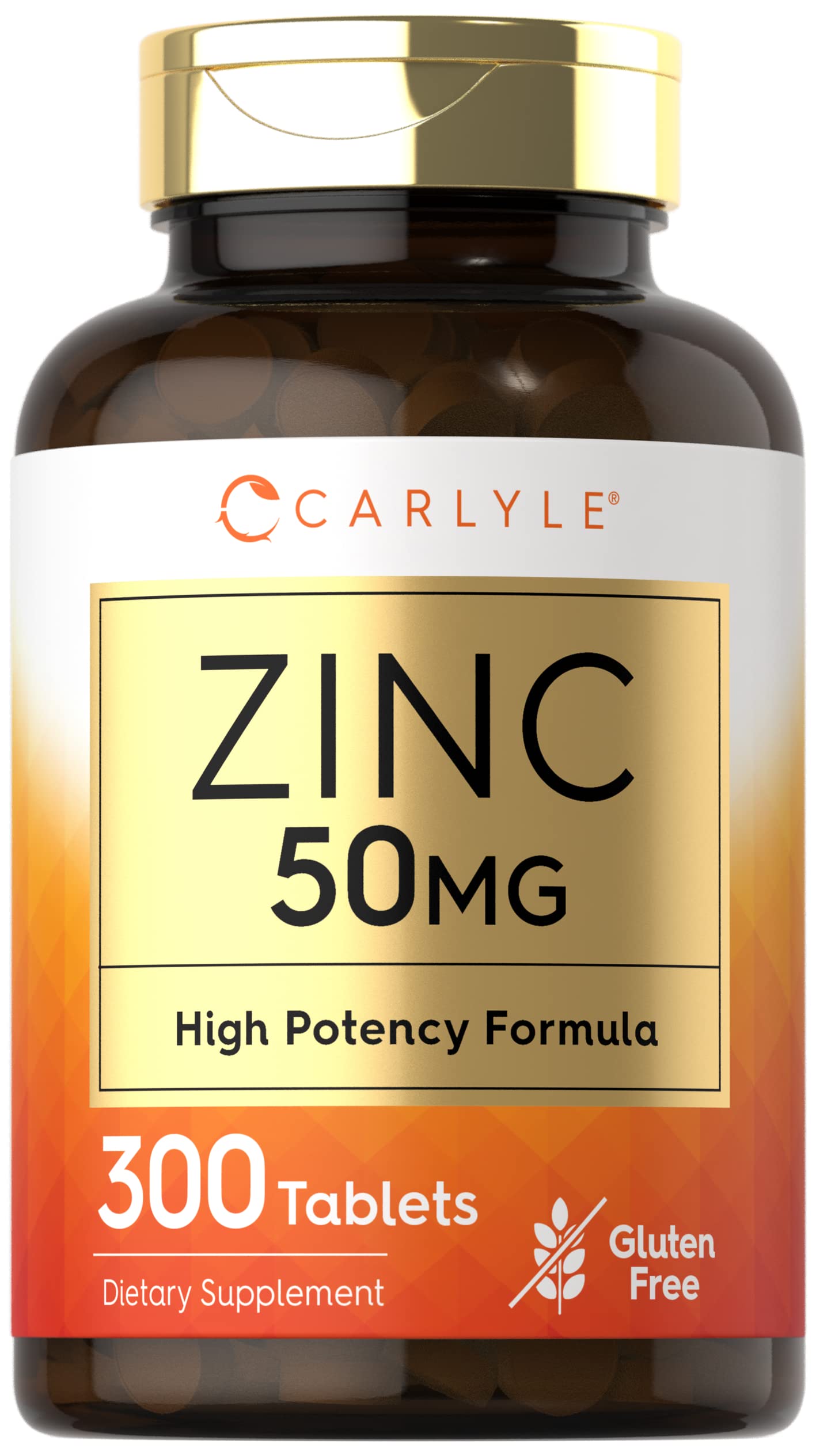 Carlyle Zinc 50mg – 300 Tablets | Vegetarian, Non-GMO, Gluten Free | Zinc Gluconate | High Potency