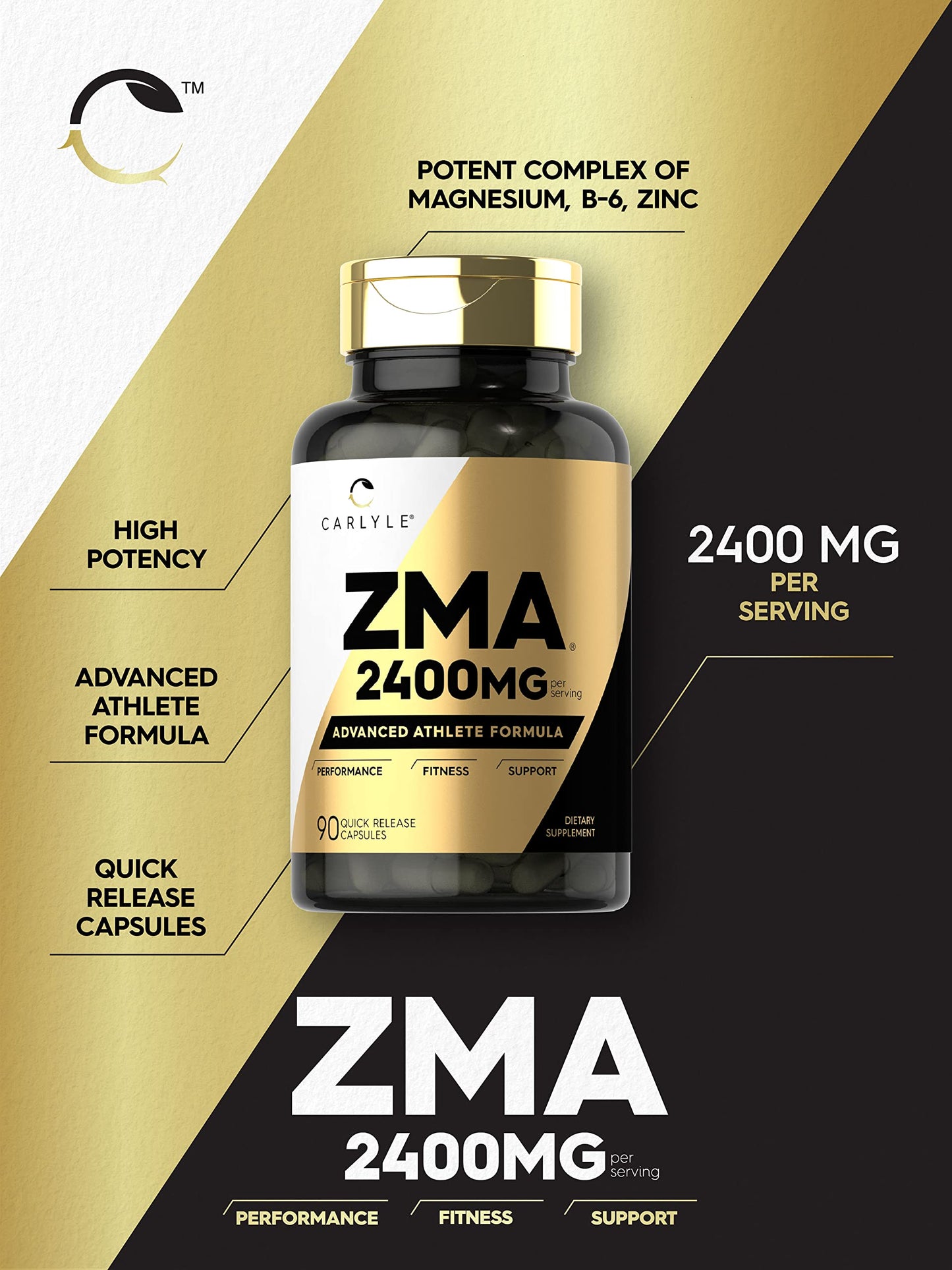 Carlyle ZMA 2400mg Supplement – Men & Women, 90 Count, Non-GMO
