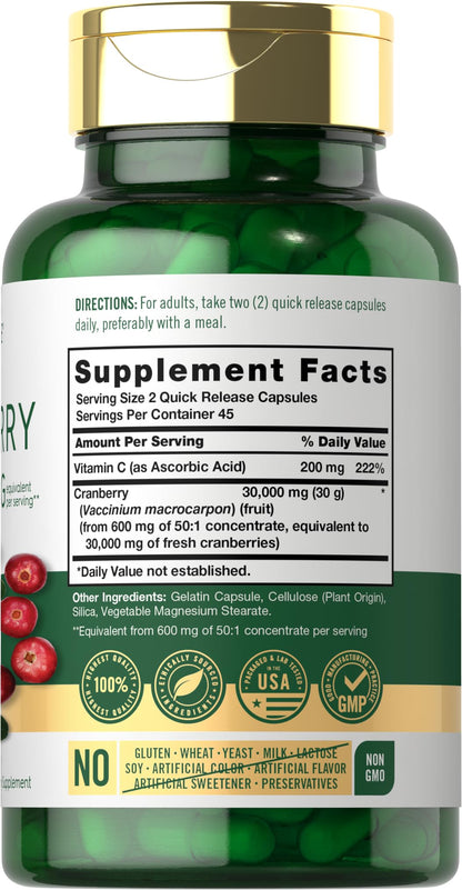 Carlyle Cranberry Supplement | 30,000mg | 90 Capsules | Non-GMO and Gluten Free Formula | Cranberry Pills from Concentrate Extract