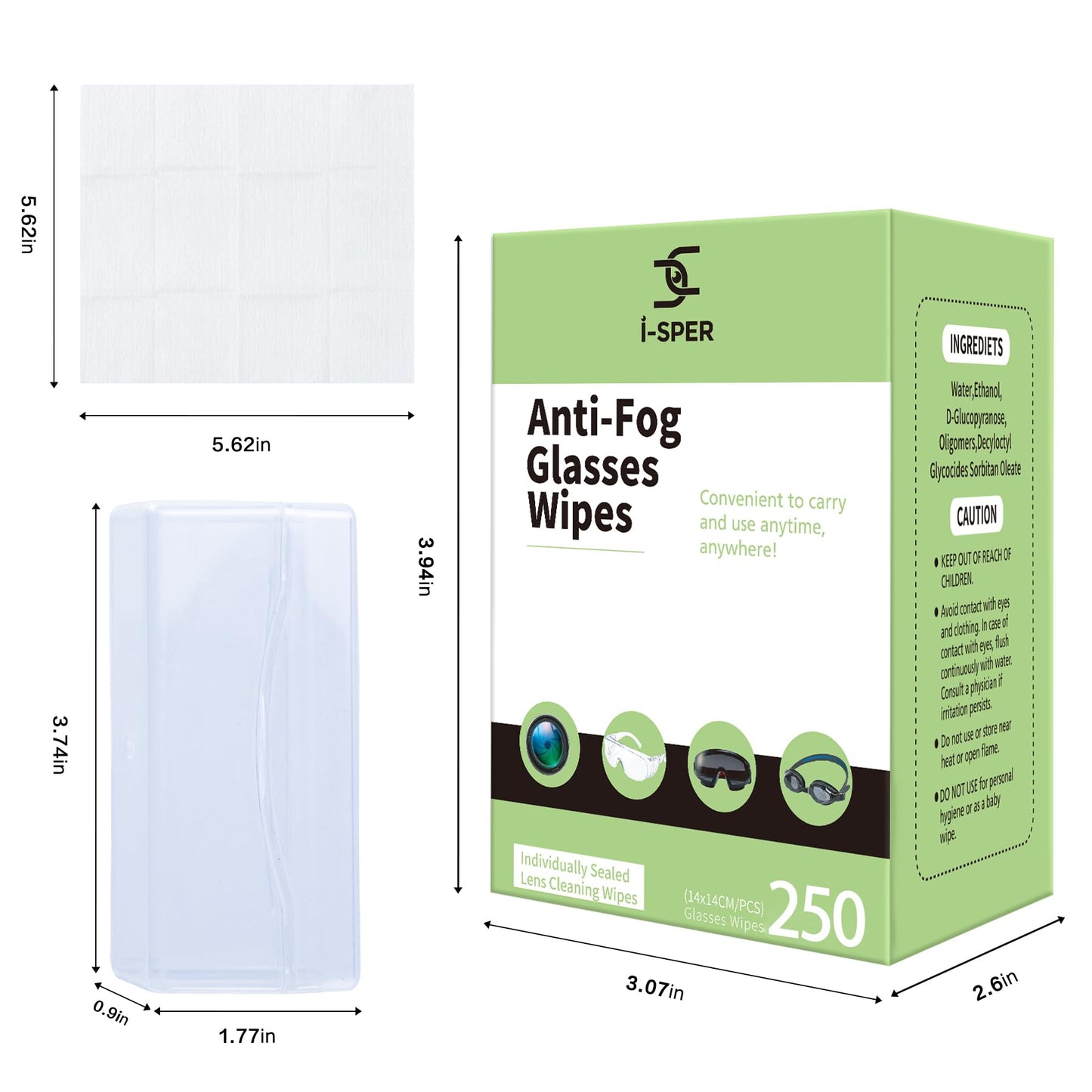 250 Count Anti-Fog Lens Wipes for Eyeglasses – Carry Box, Pre-Moistened
