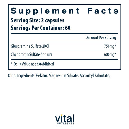 Vital Nutrients Glucosamine & Chondroitin – Joint Support, Cartilage Health, 120 Capsules | Gluten, Dairy, Soy Free | Non-GMO