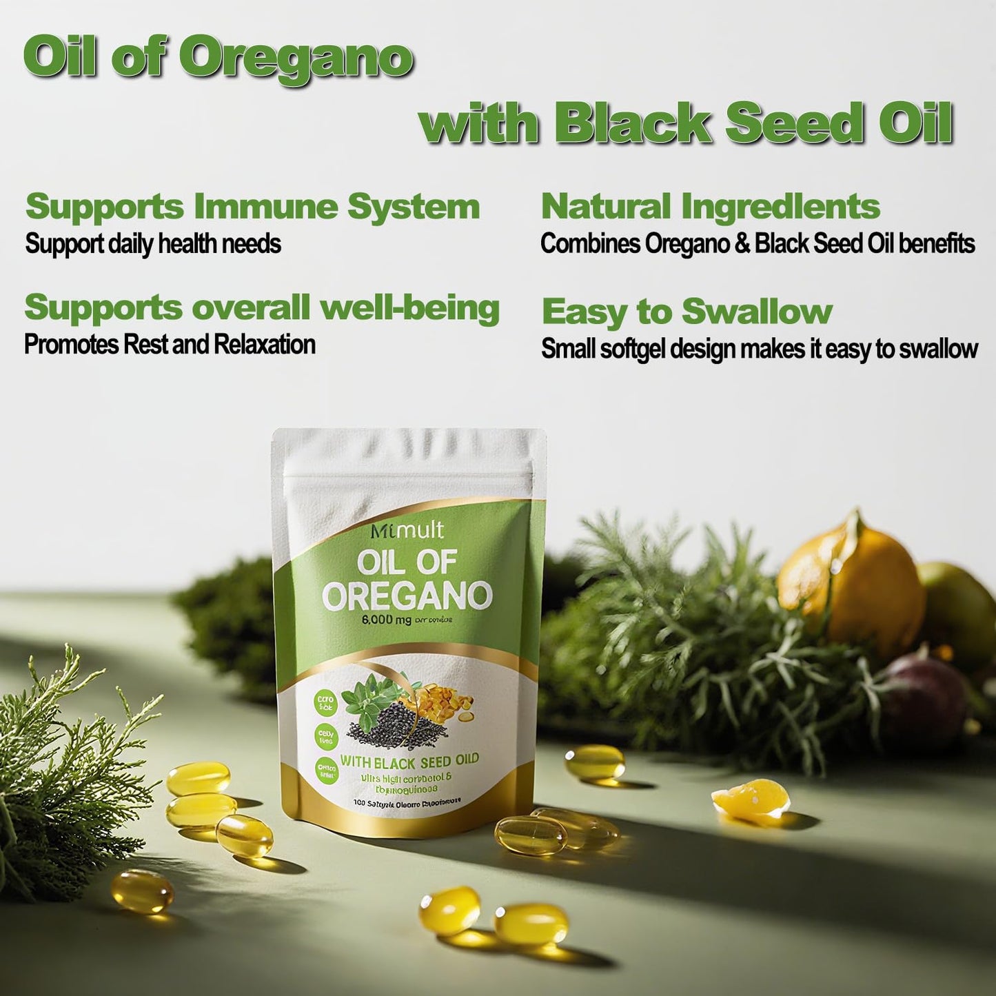 MTMULT Oil of Oregano with Black Seed Oil & Moringa – 6000mg, 180 Softgels (Carvacrol‑Rich, Opaque Packaging)