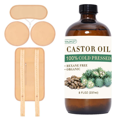Castor Oil Pack Wrap Kit – Organic Cold-Pressed Castor Oil in Amber Glass Bottle