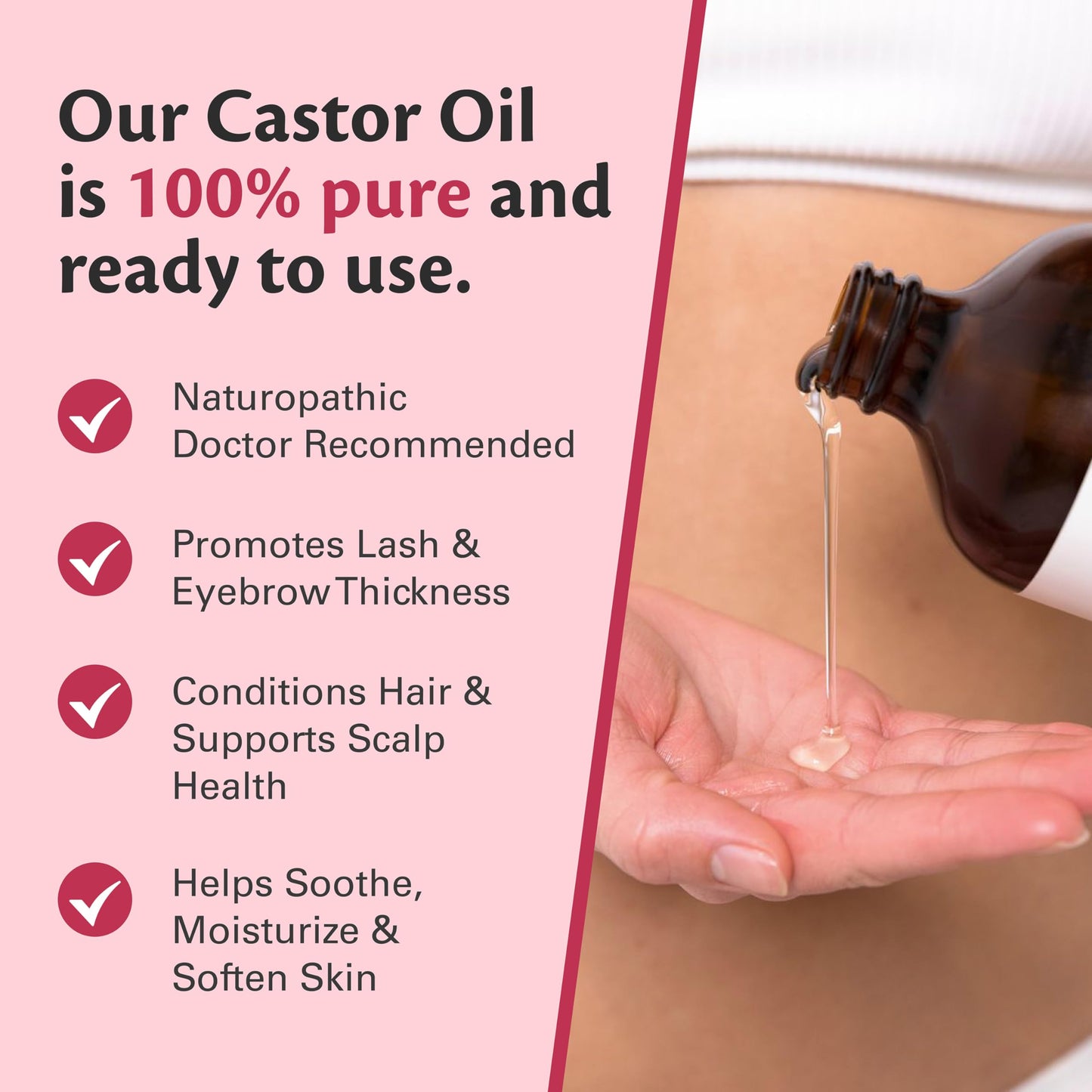 100% Pure Organic Castor Oil – Hair & Skin Care, Hexane-Free, Cold Pressed, 500ml Glass Bottle