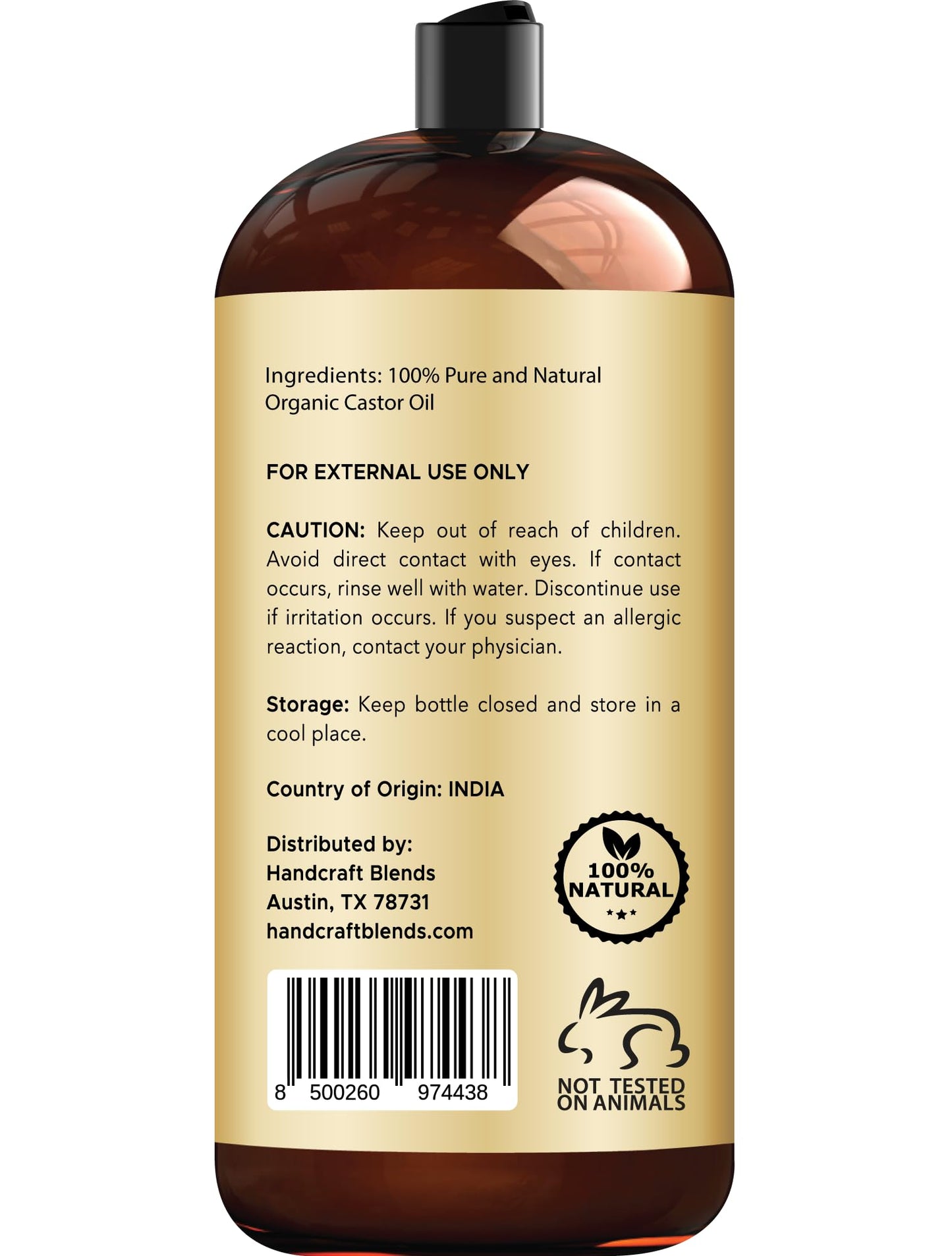 Handcraft Blends Organic Castor Oil 28 Fl Oz - 100% Pure & Natural, Expeller-Pressed, Hexane-Free
