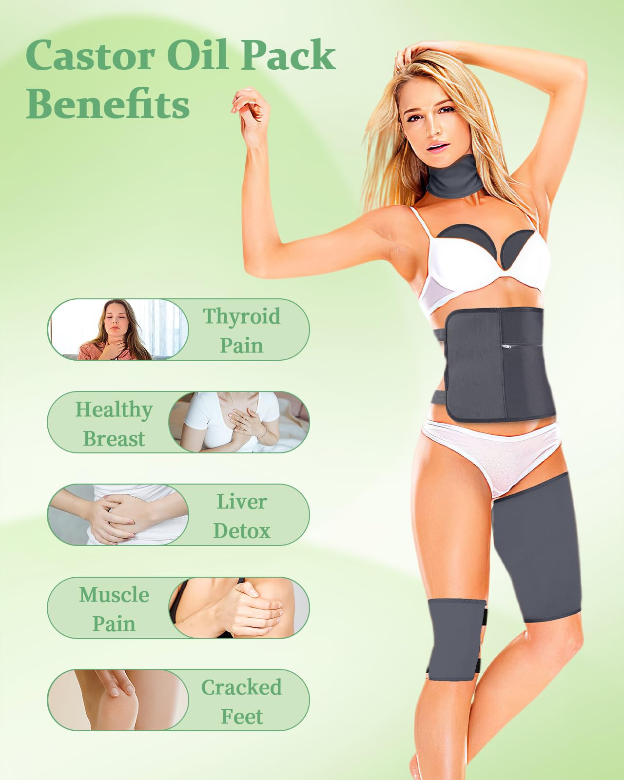 Organic Castor Oil Pack Kit — 9 Pcs Reusable Wraps with Adjustable Straps