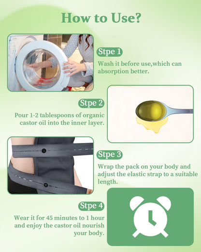Organic Castor Oil Pack Kit — 9 Pcs Reusable Wraps with Adjustable Straps
