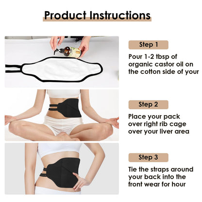Castor Oil Pack Wrap - 8 Pcs Organic Cotton Kit with Reusable Pads