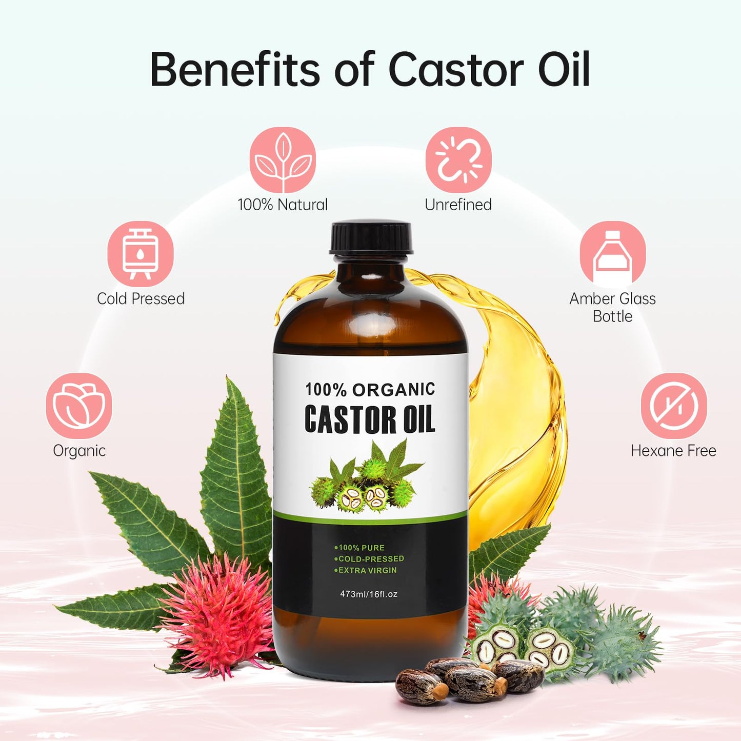 Castor Oil Pack Set - 38 Patches, 16oz Organic Cold-Pressed Castor Oil