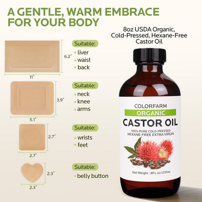 40 Pcs Castor Oil Pack Wrap – Organic Cold-Pressed Castor Oil, 8oz + Patches