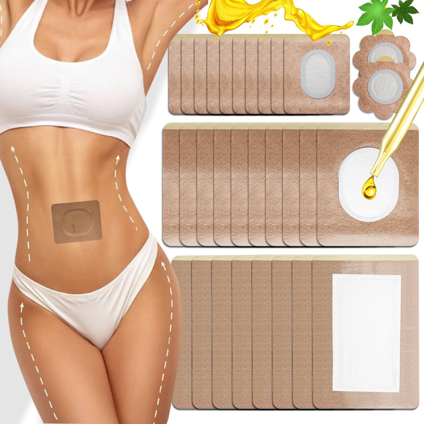 Castor Oil Pack Wrap Patch - Organic Cotton Belly Button Patch (30 Pcs) | Disposable Self-Adhesive Abdominal Pads