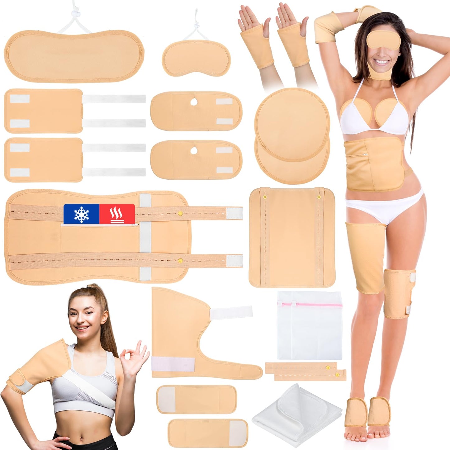 18 Pcs Castor Oil Pack Wrap – Reusable Full-Body Castor Oil Compress Kit with Extension Belts