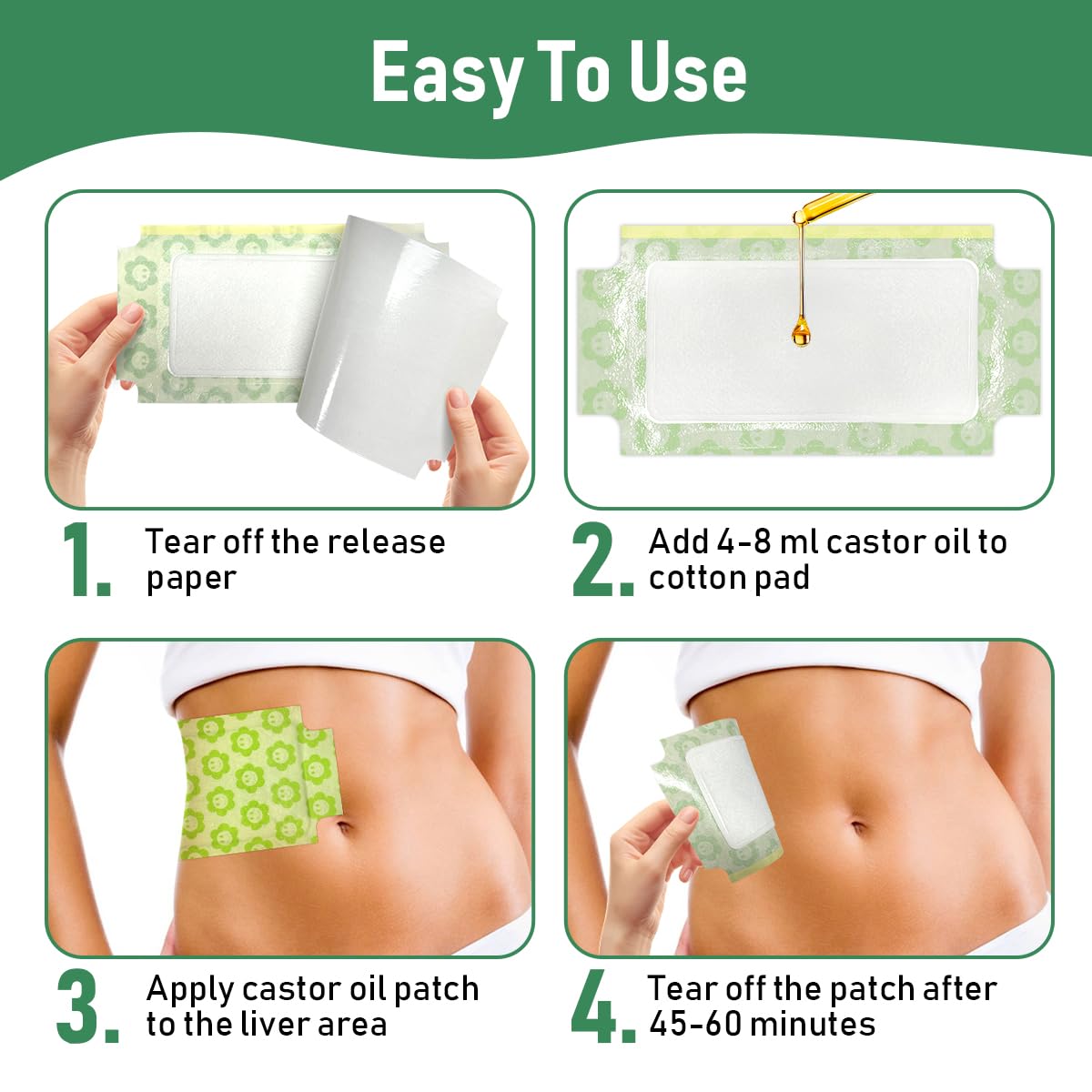 30 Pcs Castor Oil Pack Wrap Plus Size – Self-Adhesive Castor Oil Patches (No Wash)